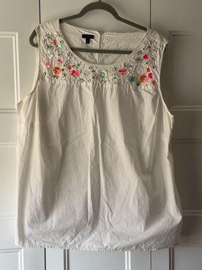 Talbots White Cotton Sleeveless Top with Neon Floral Embroidery - SZ 20W